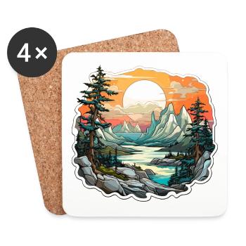 Landschaft - Illustration - Untersetzer (4er-Set) - Weiß - Vorne