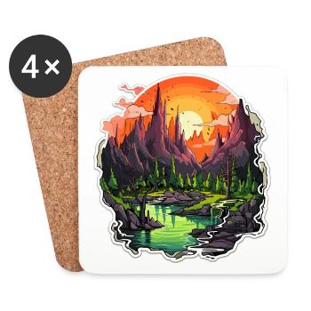 Landschaft - Illustration - Untersetzer (4er-Set) - Weiß - Vorne