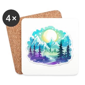 Landschaft - Illustration - Untersetzer (4er-Set) - Weiß - Vorne