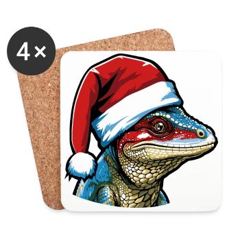 Lizard Head Lizard Christmas Portrait - Coasters (set of 4) - white - Front