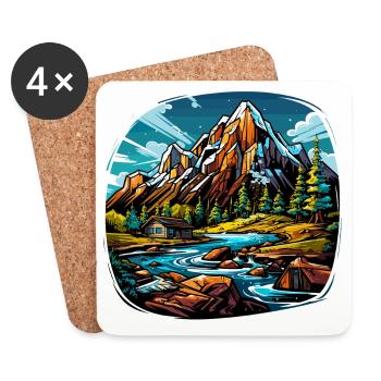 Landschaft - Illustration - Untersetzer (4er-Set) - Weiß - Vorne