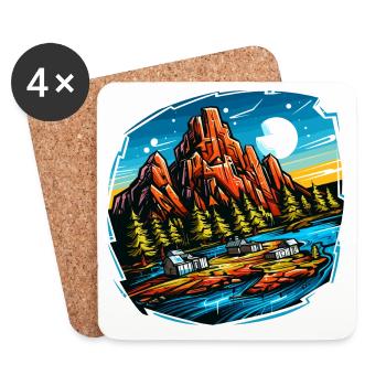Landschaft - Illustration - Untersetzer (4er-Set) - Weiß - Vorne