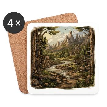 Landschaft - Illustration - Untersetzer (4er-Set) - Weiß - Vorne
