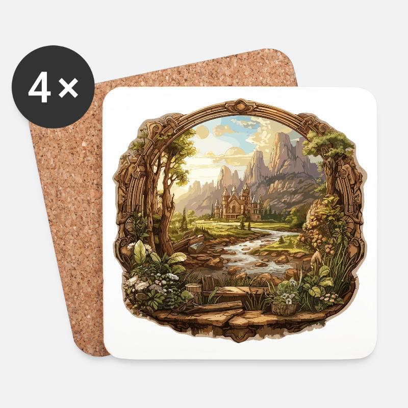 Landschaft - Illustration - Untersetzer (4er-Set) - Weiß