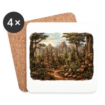 Landschaft - Illustration - Untersetzer (4er-Set) - Weiß - Vorne