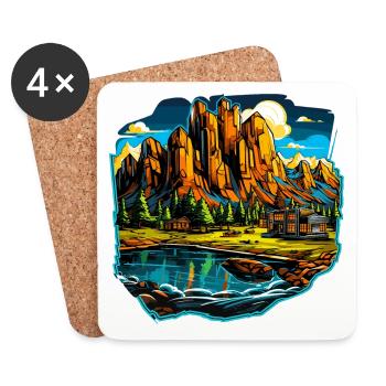 Landschaft - Illustration - Untersetzer (4er-Set) - Weiß - Vorne