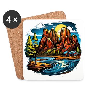 Landschaft - Illustration - Untersetzer (4er-Set) - Weiß - Vorne