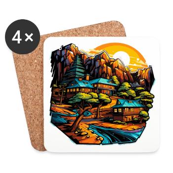 Landschaft - Illustration - Untersetzer (4er-Set) - Weiß - Vorne