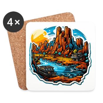 Landschaft - Illustration - Untersetzer (4er-Set) - Weiß - Vorne
