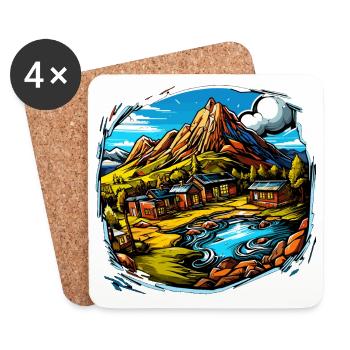 Landschaft - Illustration - Untersetzer (4er-Set) - Weiß - Vorne