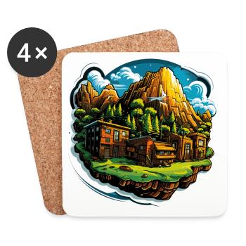 Landschaft - Illustration - Untersetzer (4er-Set) - Weiß - Vorne