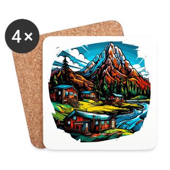 Landschaft - Illustration - Untersetzer (4er-Set) - Weiß - Vorne