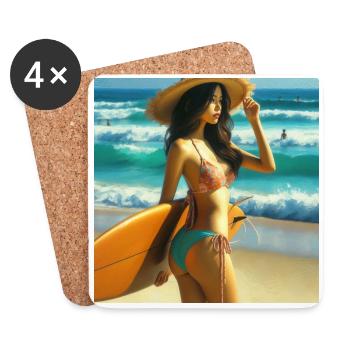 Surfeur sur la plage - Dessous de verre (lot de 4) - blanc - Devant