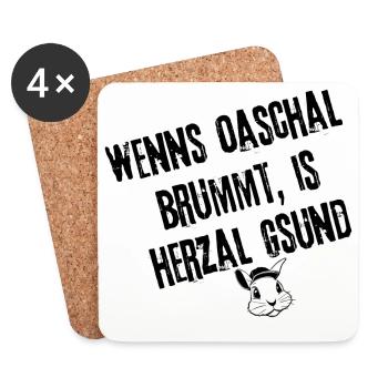 OaschalBrummt_HerzalGsund_Style | Redewendung - Untersetzer (4er-Set) - Weiß - Vorne