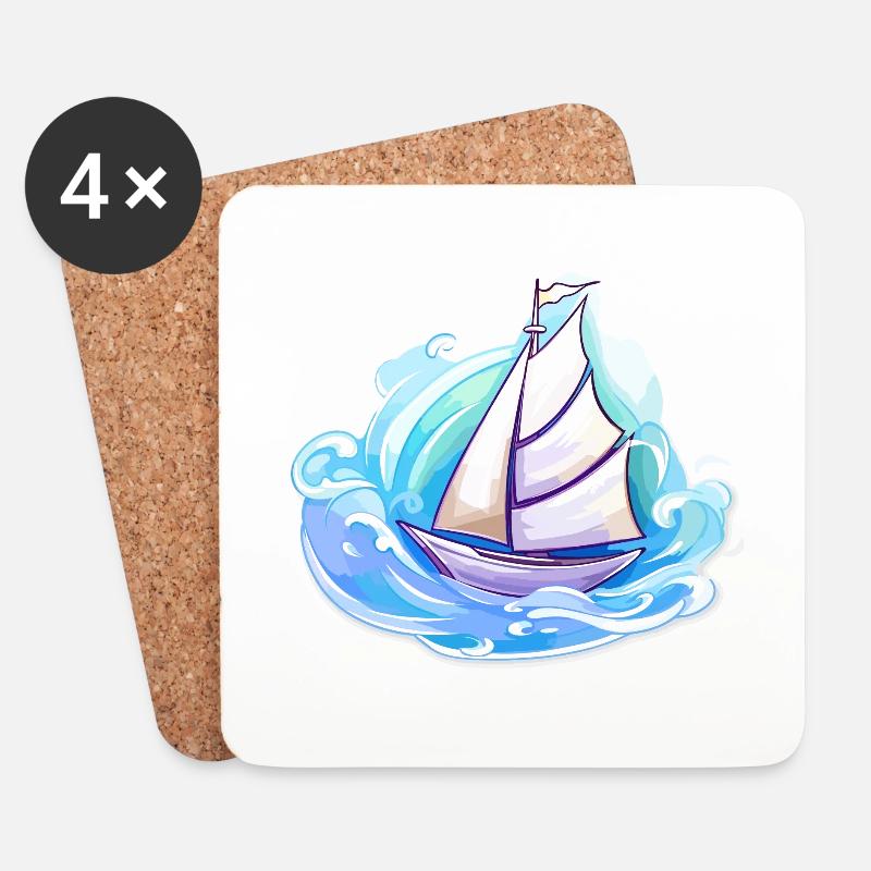 Segelboot - Illustration - Untersetzer (4er-Set) - Weiß