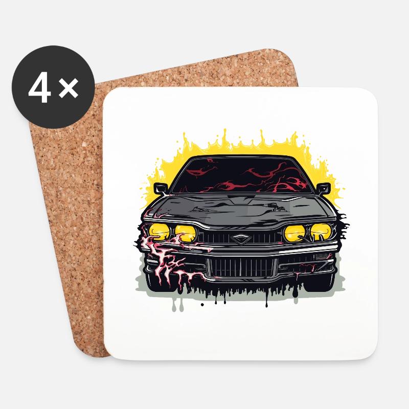 Auto - Illustration - Untersetzer (4er-Set) - Weiß