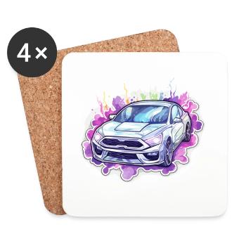 Voiture - Illustration - Dessous de verre (lot de 4) - blanc - Devant