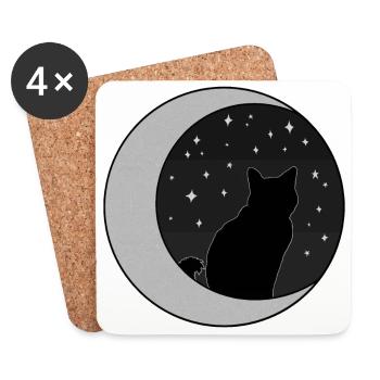 Schwarze Katze und silberner Halbmond - Untersetzer (4er-Set) - Weiß - Vorne