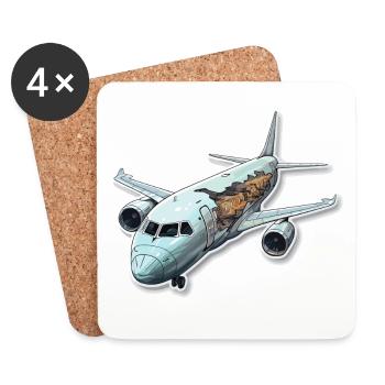 Flugzeug - Illustration - Untersetzer (4er-Set) - Weiß - Vorne