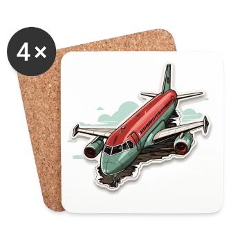 Flugzeug - Illustration - Untersetzer (4er-Set) - Weiß - Vorne
