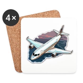 Flugzeug - Illustration - Untersetzer (4er-Set) - Weiß - Vorne