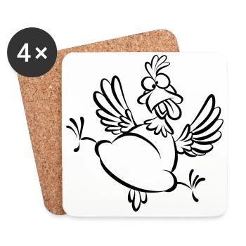 Crazy Chicken, Chicken Fan, Funny Chicken Cartoon - Coasters (set of 4) - white - Front