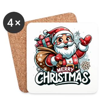 Merry Christmas - Santa Illustration - Coasters (set of 4) - white - Front