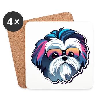 Shih Tzu Dog Drawing - Coasters (set of 4) - white - Front
