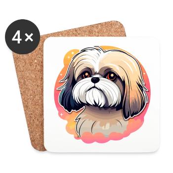 Shih Tzu Dog Drawing - Coasters (set of 4) - white - Front