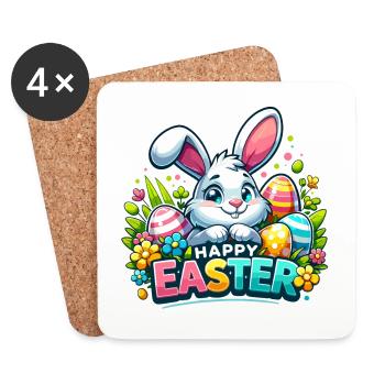 Happy Easter - Easter Bunny Illustration - Coasters (set of 4) - white - Front