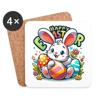 Happy Easter - Easter Bunny Illustration - Coasters (set of 4) - white - Front