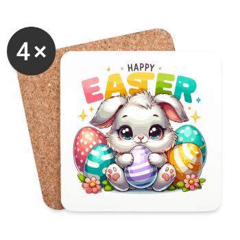 Happy Easter - Easter Bunny Illustration - Coasters (set of 4) - white - Front