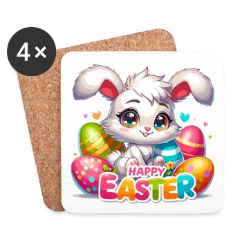 Happy Easter - Easter Bunny Illustration - Coasters (set of 4) - white - Front