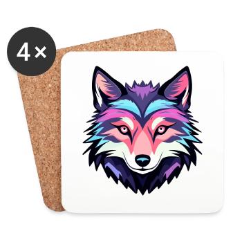 Dessin de loup - Dessous de verre (lot de 4) - blanc - Devant