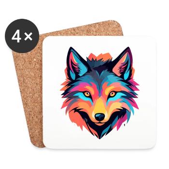 Dessin de loup - Dessous de verre (lot de 4) - blanc - Devant