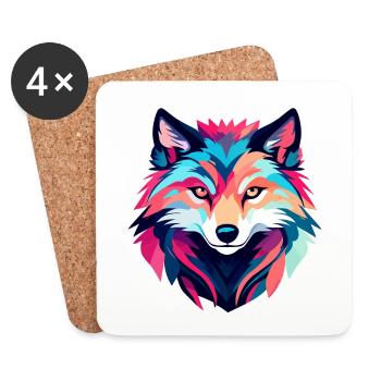 Dessin de loup - Dessous de verre (lot de 4) - blanc - Devant
