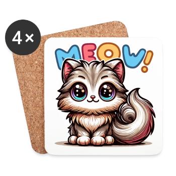 Meow - Katze Illustration - Untersetzer (4er-Set) - Weiß - Vorne
