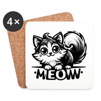 Meow - Katze Illustration - Untersetzer (4er-Set) - Weiß - Vorne