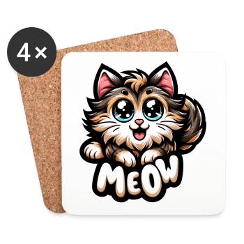 Meow - Katze Illustration - Untersetzer (4er-Set) - Weiß - Vorne