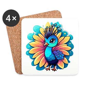 Peacock Bird Drawing - Coasters (set of 4) - white - Front