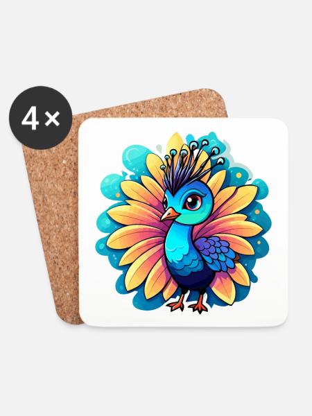 Pfau Vogel Zeichnung - Untersetzer (4er-Set) - Weiß