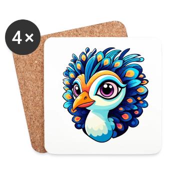 Peacock Bird Drawing - Coasters (set of 4) - white - Front