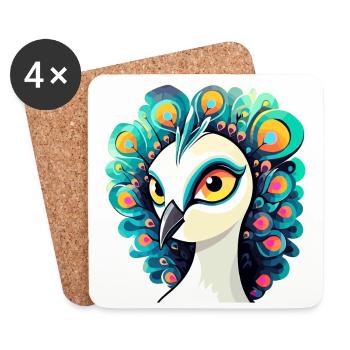 Peacock Bird Drawing - Coasters (set of 4) - white - Front