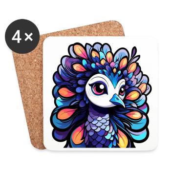 Peacock Bird Drawing - Coasters (set of 4) - white - Front
