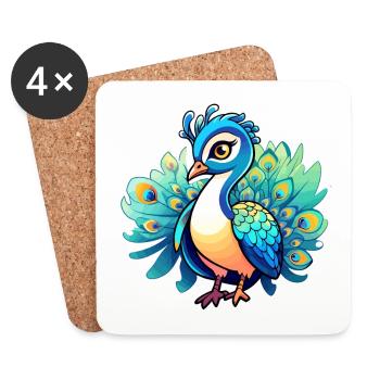 Peacock Bird Drawing - Coasters (set of 4) - white - Front
