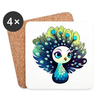 Peacock Bird Drawing - Coasters (set of 4) - white - Front