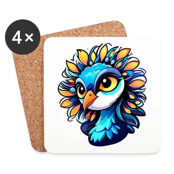 Peacock Bird Drawing - Coasters (set of 4) - white - Front