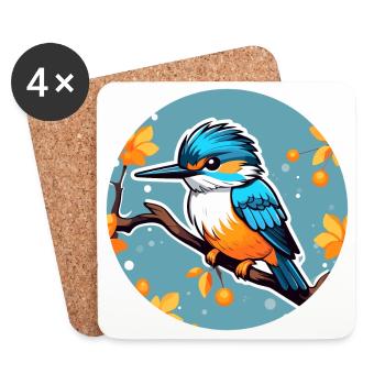Kingfisher Bird Drawing - Coasters (set of 4) - white - Front