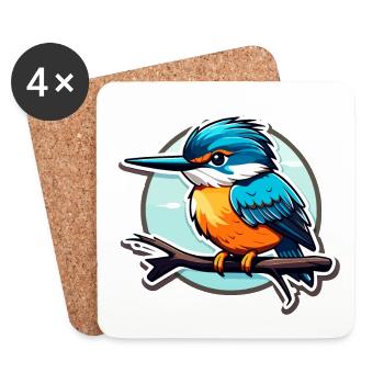 Kingfisher Bird Drawing - Coasters (set of 4) - white - Front