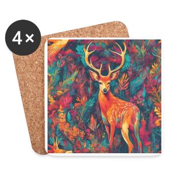 Portrait de cerf coloré - Dessous de verre (lot de 4) - blanc - Devant